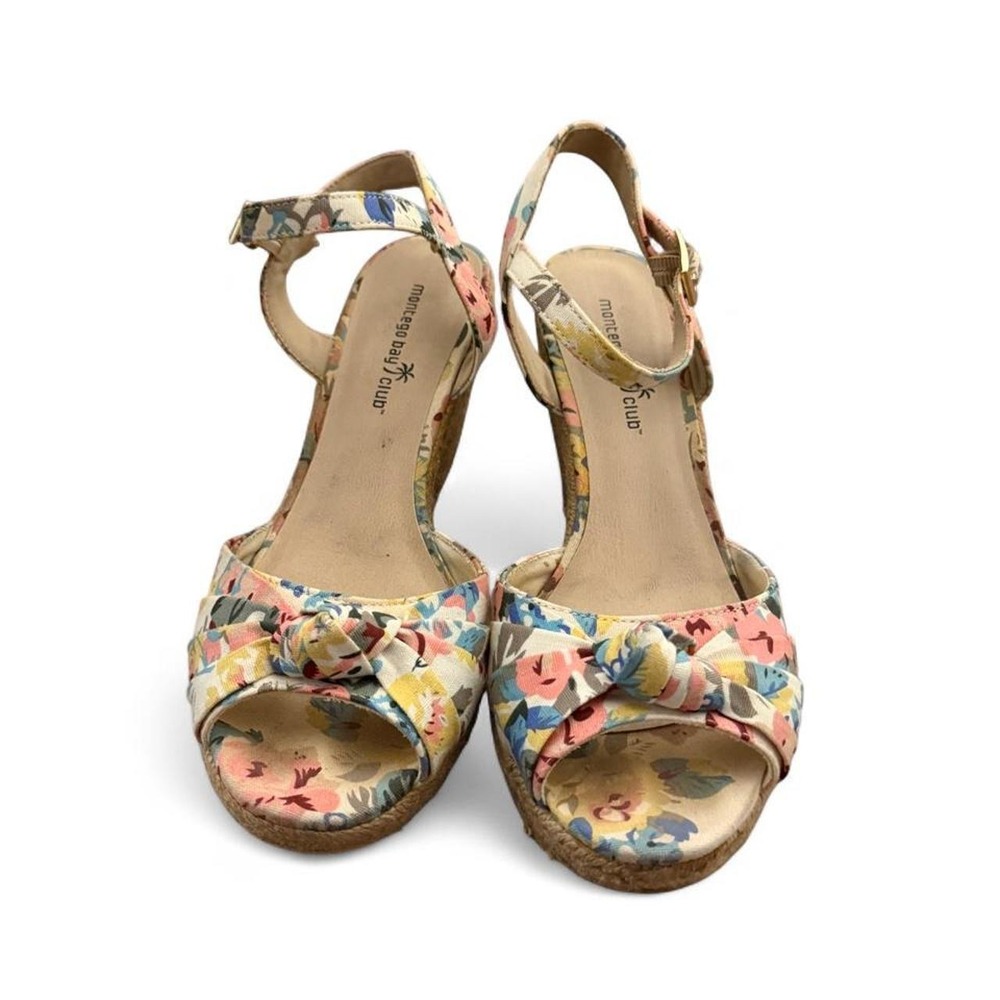 Montego Bay Club Floral Canvas Espadrille Wedge Sandals Multicolor Knotted Toe 8
